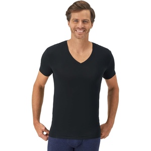 Hanes Mens Perfect Flex V-Neck Tee, Stay Tucked Undershirt, Slim Fit Tight on Arms T-Shirt, White & Black(Black)