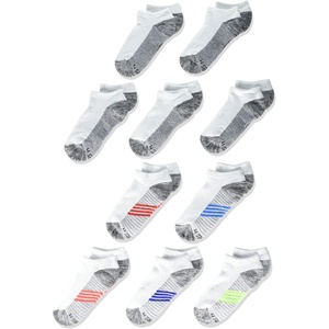 Hanes Ultimate Boys’ Crew Performance Sport Socks, 10-Pair Packs(No Show – White/Grey Bottom – 10 Pack)