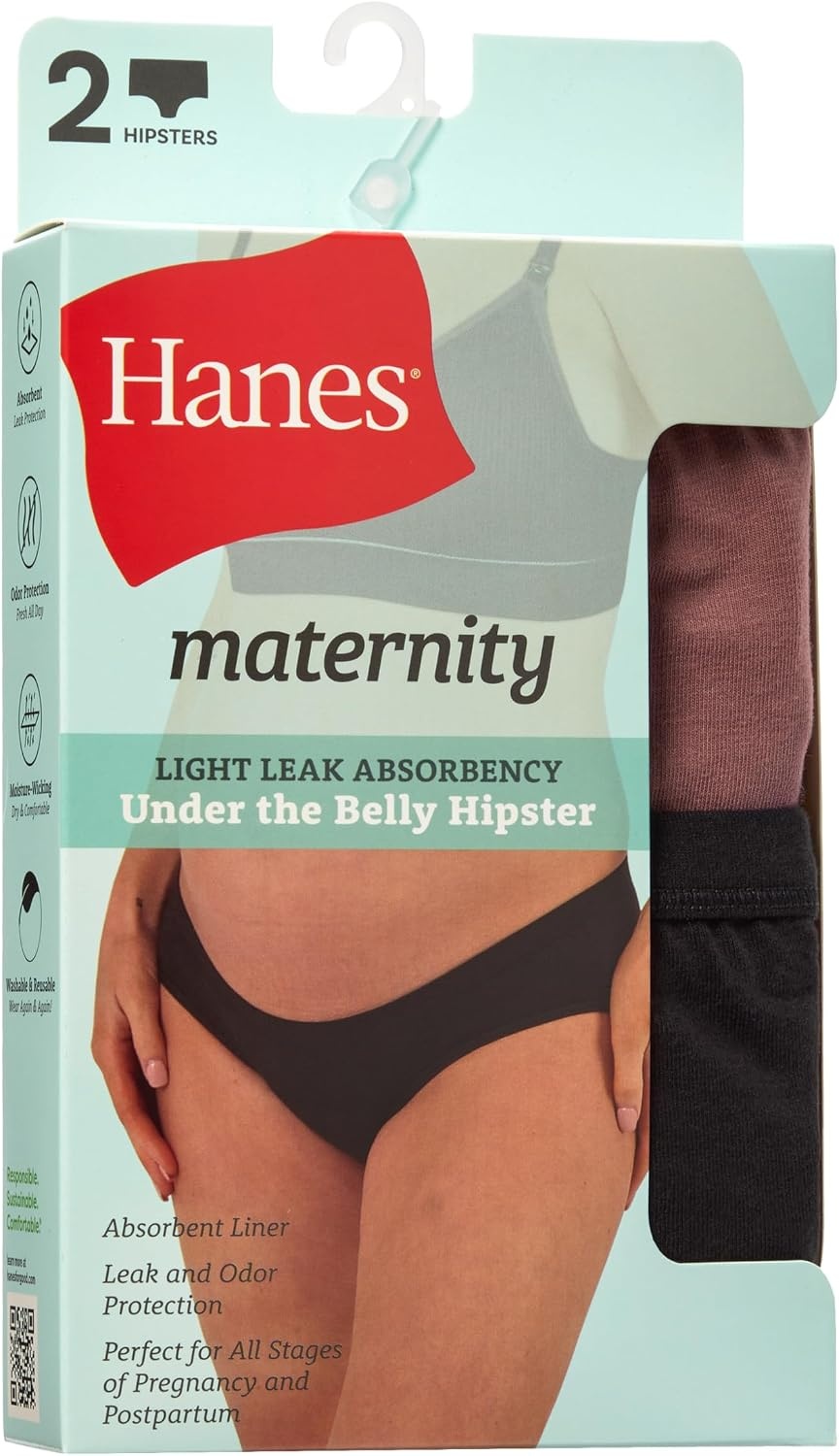 image:imageHanes Womens Maternity Light Leak Hipster Underwear Under the Belly Pregnancy amp Post Partum Panty 2pkMauve NoirBlack