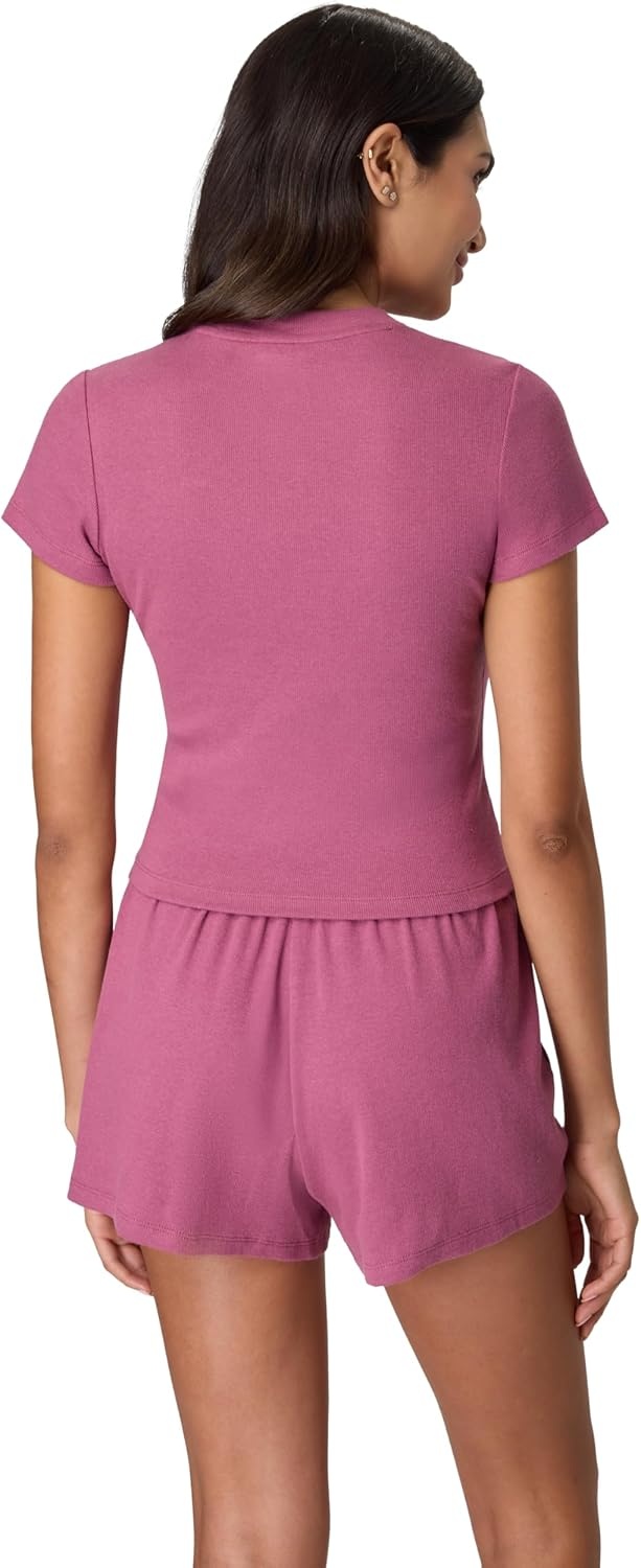 image:imageHanes Womens Originals 2piece Lounge Set Supersoft Cropped Baby Doll Tee amp Sleep Shorts Loungewear SetMauve MoodMauve Mood