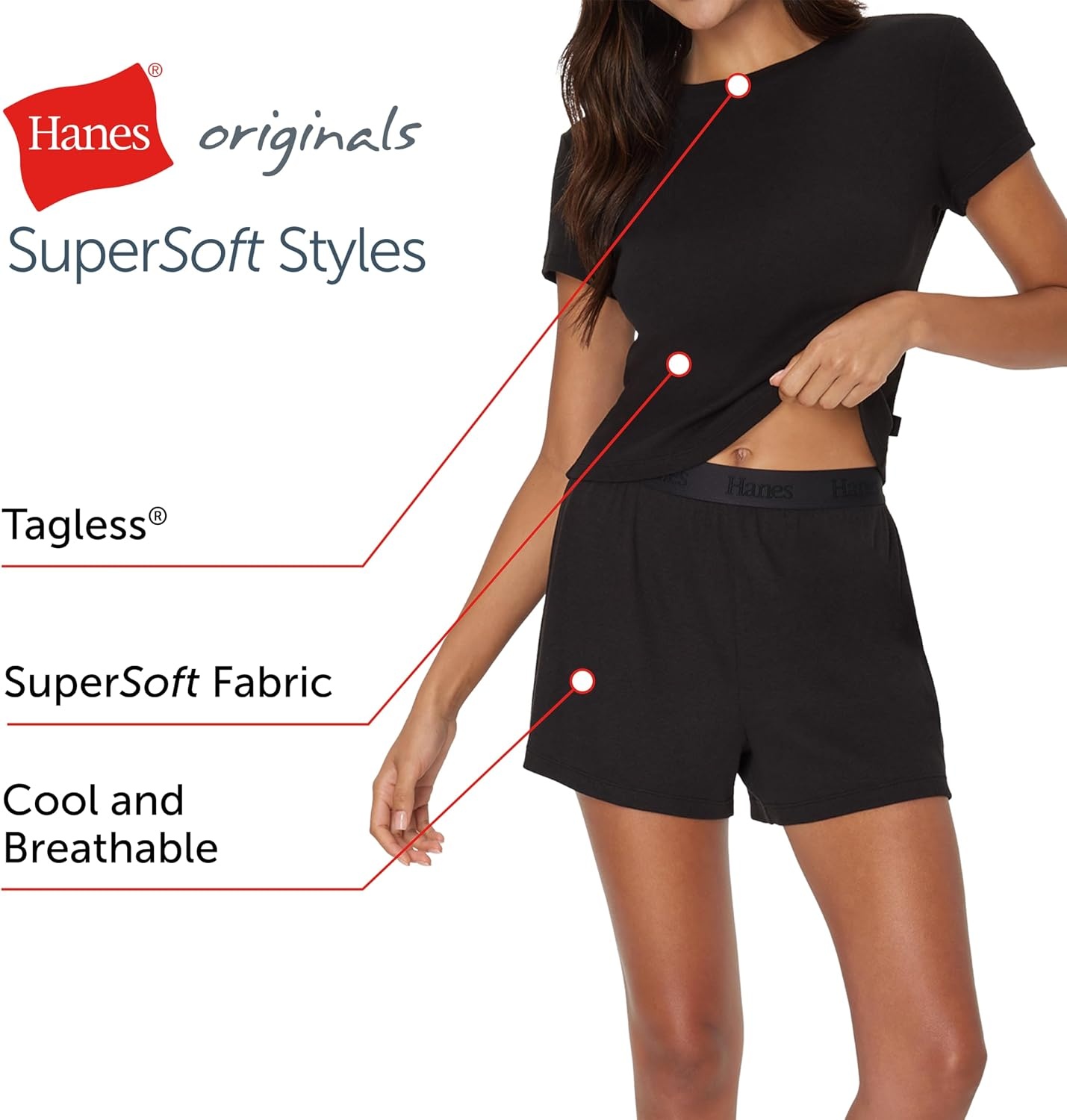 image:imageHanes Womens Originals 2piece Lounge Set Supersoft Cropped Baby Doll Tee amp Sleep Shorts Loungewear SetMauve MoodMauve Mood