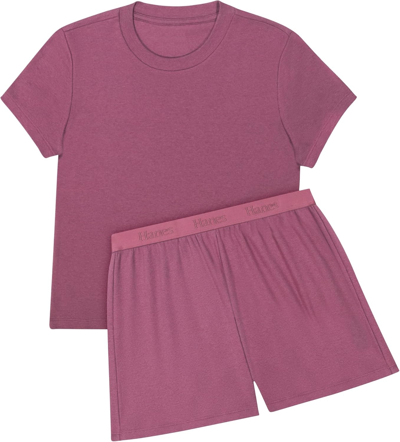 image:imageHanes Womens Originals 2piece Lounge Set Supersoft Cropped Baby Doll Tee amp Sleep Shorts Loungewear SetMauve MoodMauve Mood