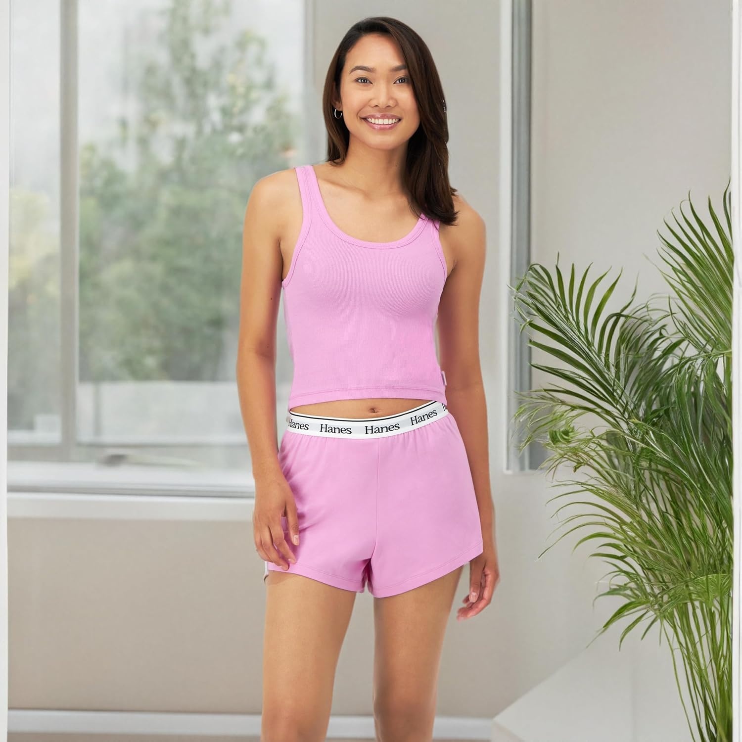 image:imageHanes Womens Originals Comfywear Rib Crop Tank and Sleep Shorts 2Piece SetStrawberry PinkStrawberry Pink