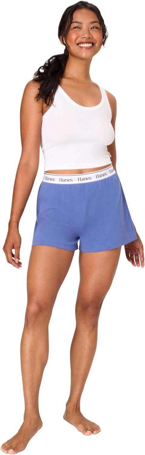 image:imageHanes Womens Originals Pajama Shorts Pack 2Pack Comfywear Pajamas for Women Set Loungewear Clothing Sleep ShortsBeaming VioletDreamhouse Pink