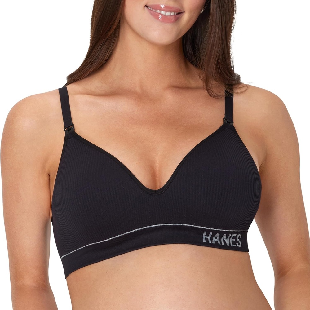 image:imageHanes Womens Maternity Nursing Bra Seamless Wireless Nursing Bralette for Women Adjustable StrapsBlack