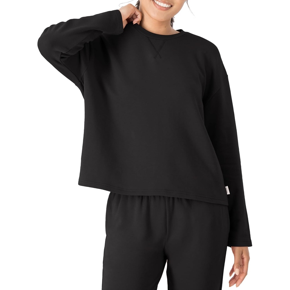 image:imageHanes Womens Originals French Terry Pullover Cropped Crewneck Sweatshirt for Women Comfywear LoungewearBlack