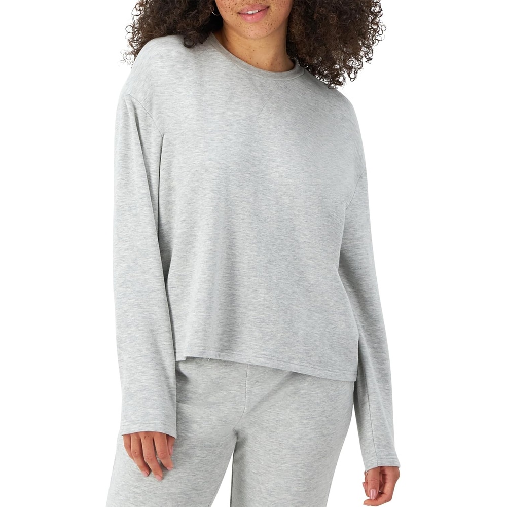image:imageHanes Womens Originals French Terry Pullover Cropped Crewneck Sweatshirt for Women Comfywear LoungewearHeritage Grey Marle