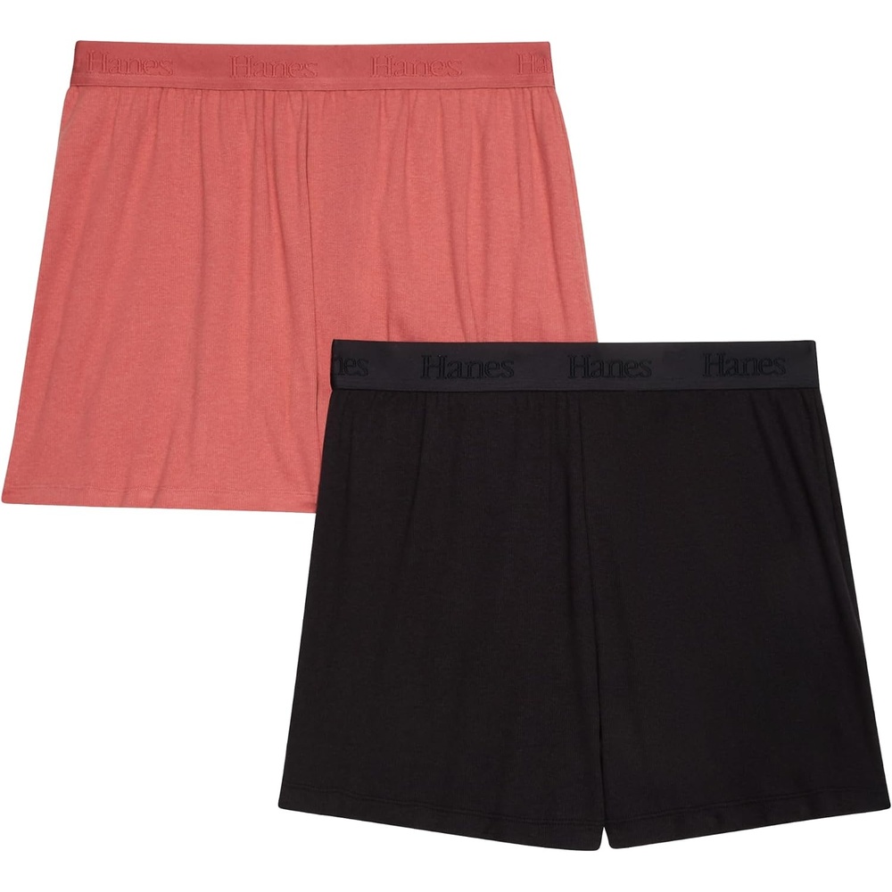 image:imageHanes Womens Originals Pajama Shorts Pack 2Pack Comfywear Pajamas for Women Set Loungewear Clothing Sleep ShortsBlackNatural Cedar