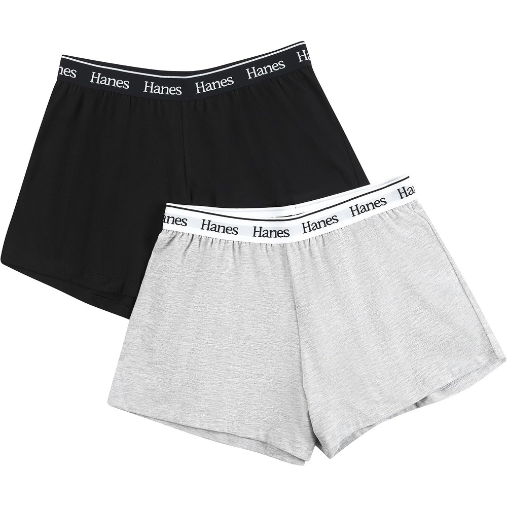 image:imageHanes Womens Originals Pajama Shorts Pack 2Pack Comfywear Pajamas for Women Set Loungewear Clothing Sleep ShortsHeather Grey MarleBlack