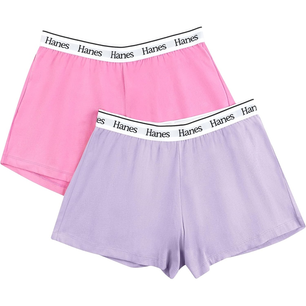 image:imageHanes Womens Originals Pajama Shorts Pack 2Pack Comfywear Pajamas for Women Set Loungewear Clothing Sleep ShortsVega VioletStrawberry Pink