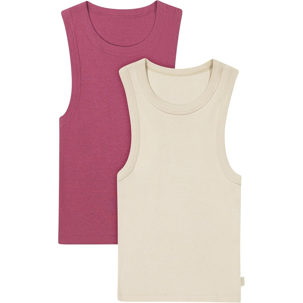 image:imageHanes Womens Originals Racerback Crop Tank 2Pack Comfywear Supersoft Rib Cropped Tank Top Loungewear PackCocoa ButterMauve Mood
