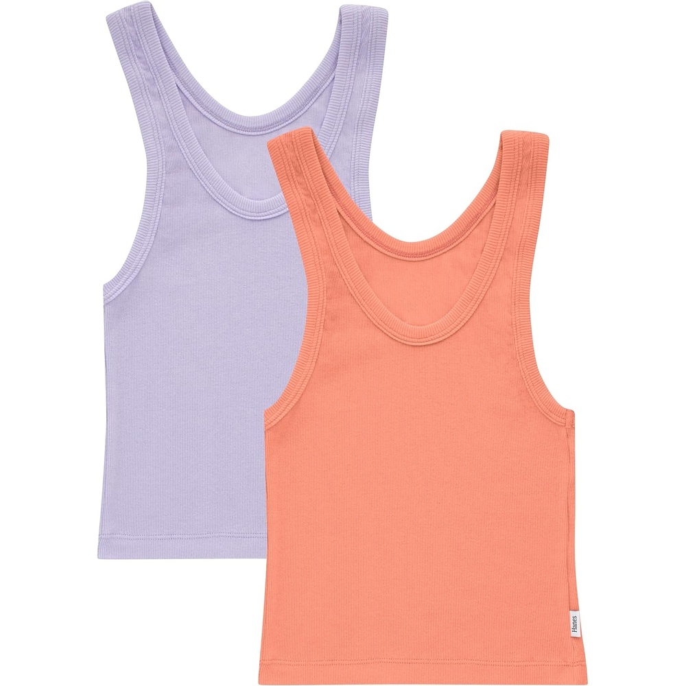 image:imageHanes Womens Originals Rib Crop Tank Top 2Pack Comfywear Stretch Cotton Cropped TopCameo Stone PinkVega Violet