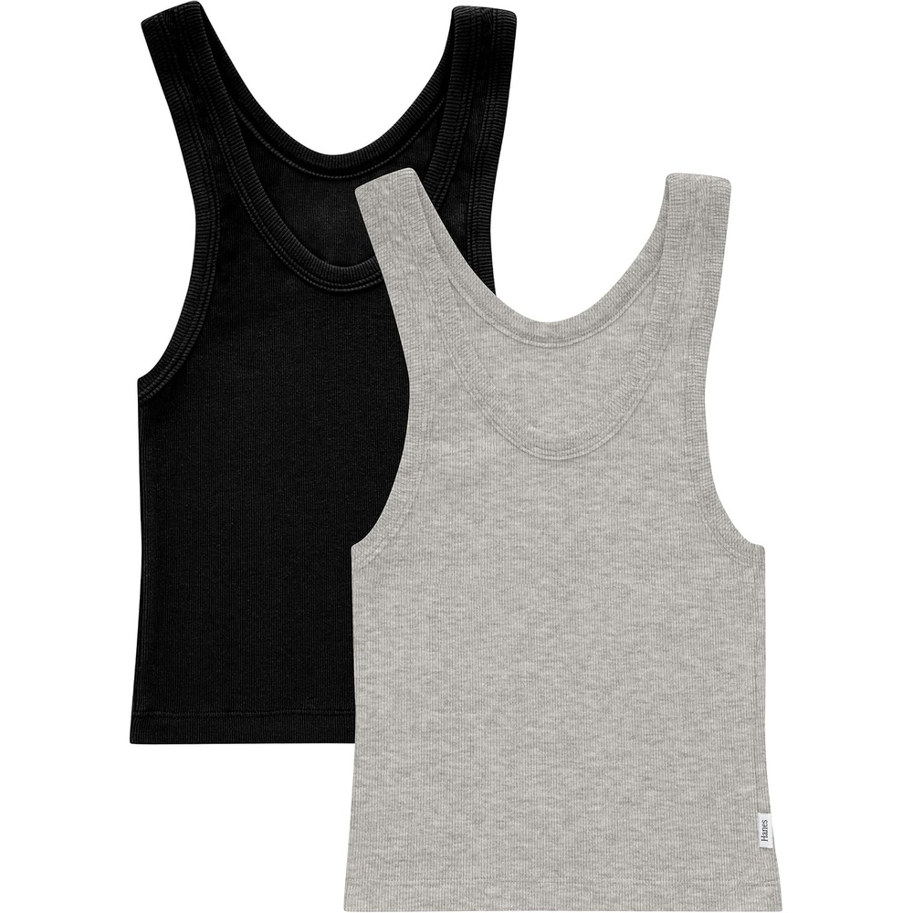 image:imageHanes Womens Originals Rib Crop Tank Top 2Pack Comfywear Stretch Cotton Cropped TopHeather Grey MarleBlack