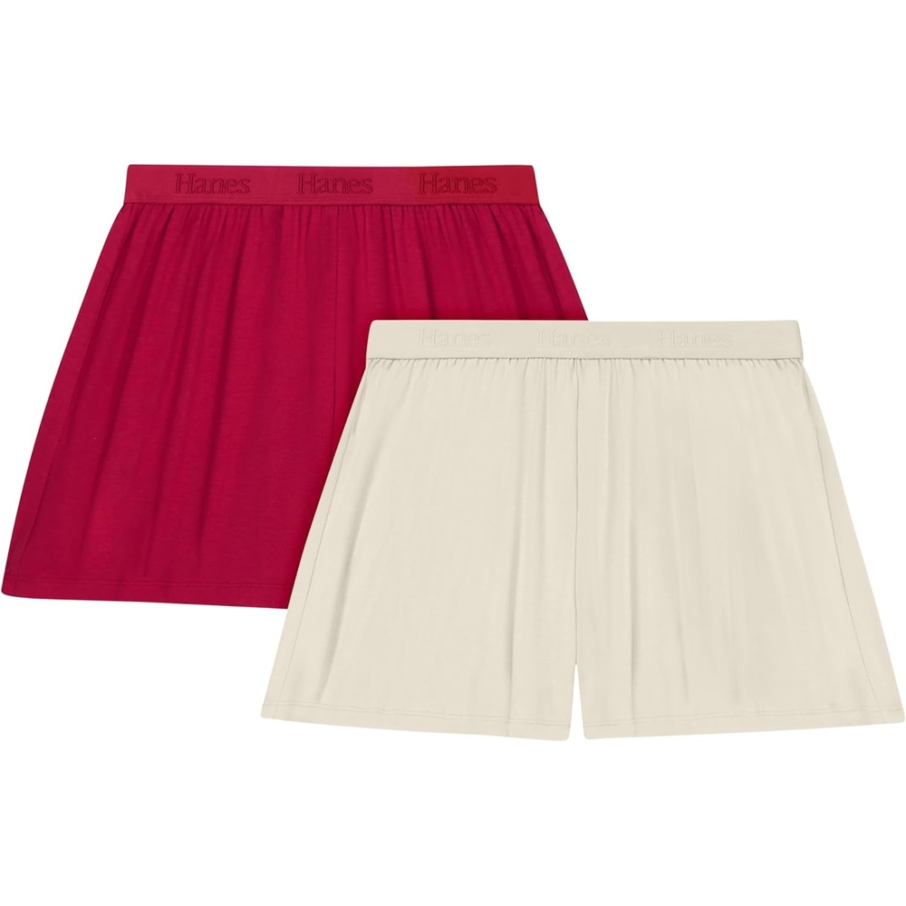 image:imageHanes Womens Originals Sleep Shorts 2Pack Comfywear Supersoft Lounge Shorts Pack 325Cocoa ButterRosey Red