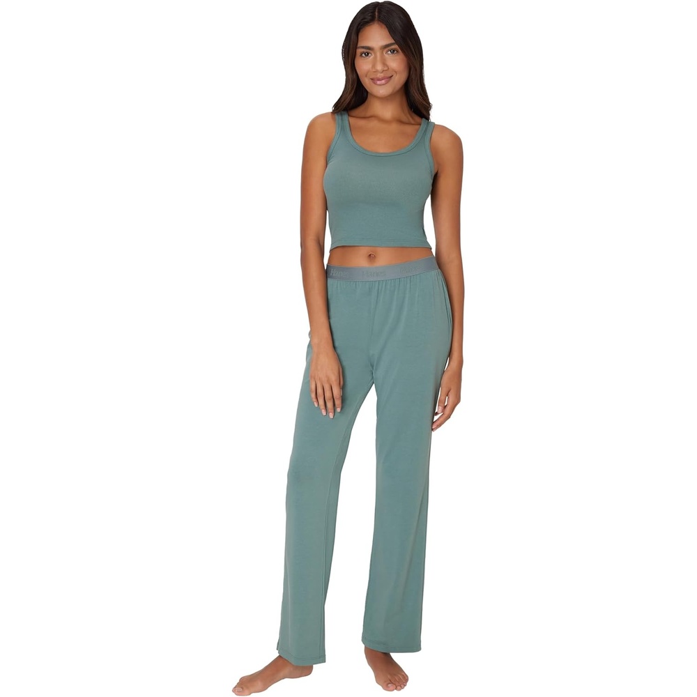 image:imageHanes Womens Originals SuperSoft Comfywear 2 Piece Crop Tank amp Lounge Pants Loungewear SetFaded Sage GreenFaded Sage Green