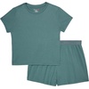 Hanes Women’s Originals 2-piece Lounge Set, Supersoft Cropped Baby Doll Tee & Sleep Shorts Loungewear Set(Faded Sage Green/Faded Sage Green)