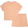 Hanes Women’s Originals 2-piece Lounge Set, Supersoft Cropped Baby Doll Tee & Sleep Shorts Loungewear Set(Mellow Peach/Mellow Peach)