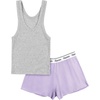 Hanes Women’s Originals Comfywear Rib Crop Tank and Sleep Shorts, 2-Piece Set(Heritage Grey Marle/Vega Violet)