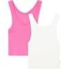 Hanes Women’s Originals Rib Crop Tank Top 2-Pack, Comfywear Stretch Cotton Cropped Top(Pink Oleander/White)