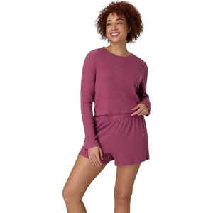 Hanes Women’s Originals 2-piece Lounge Set, Supersoft Cropped Baby Doll Tee & Sleep Shorts Loungewear Set(Mauve Mood/Mauve Mood)