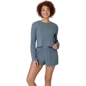 Hanes Women’s Originals 2-piece Lounge Set, Supersoft Cropped Baby Doll Tee & Sleep Shorts Loungewear Set(Stargazer Grey/Stargazer Grey)