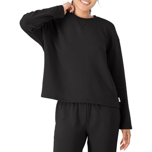 Hanes Women’s Originals French Terry Pullover, Cropped Crewneck Sweatshirt for Women, Comfywear Loungewear(Black)