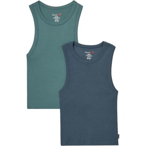 Hanes Women’s Originals Racerback Crop Tank, 2-Pack, Comfywear Supersoft Rib Cropped Tank Top Loungewear Pack(Stargazer Grey/Faded Sage Green)