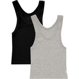 Hanes Women’s Originals Rib Crop Tank Top 2-Pack, Comfywear Stretch Cotton Cropped Top(Heather Grey Marle/Black)