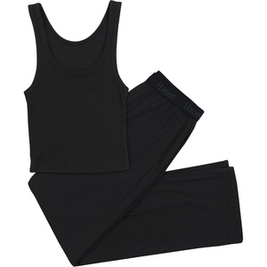 Hanes Women’s Originals SuperSoft Comfywear 2 Piece Crop Tank & Lounge Pants Loungewear Set(Black/Black)