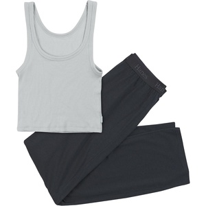 Hanes Women’s Originals SuperSoft Comfywear 2 Piece Crop Tank & Lounge Pants Loungewear Set(Soft Celadon/Asphalt)