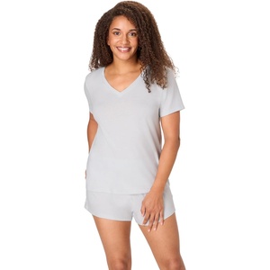 Hanes Women’s Pajama Set, Sleepwear V-Neck Tee & Sleep Shorts Loungewear(Ceramic Grey)