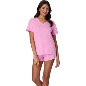 Hanes Women’s Pajama Set, Sleepwear V-Neck Tee & Sleep Shorts Loungewear(Spirited Pink)