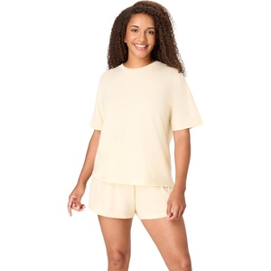 Hanes Women’s Pajamas Set, Comfywear Pajamas for Women Set, Originals SupertSoft Loungewear, T-Shirt & Sleep Shorts(Moon Mist Yellow)