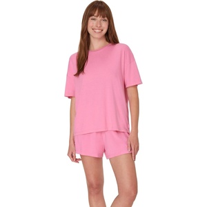 Hanes Women’s Pajamas Set, Comfywear Pajamas for Women Set, Originals SupertSoft Loungewear, T-Shirt & Sleep Shorts(Parrot Pink)