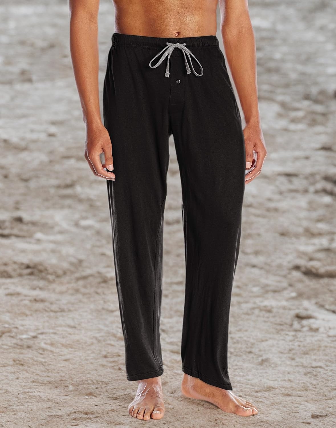 image:imageHanes Mens Solid Knit Sleep Pant With Pockets and DrawstringBlack