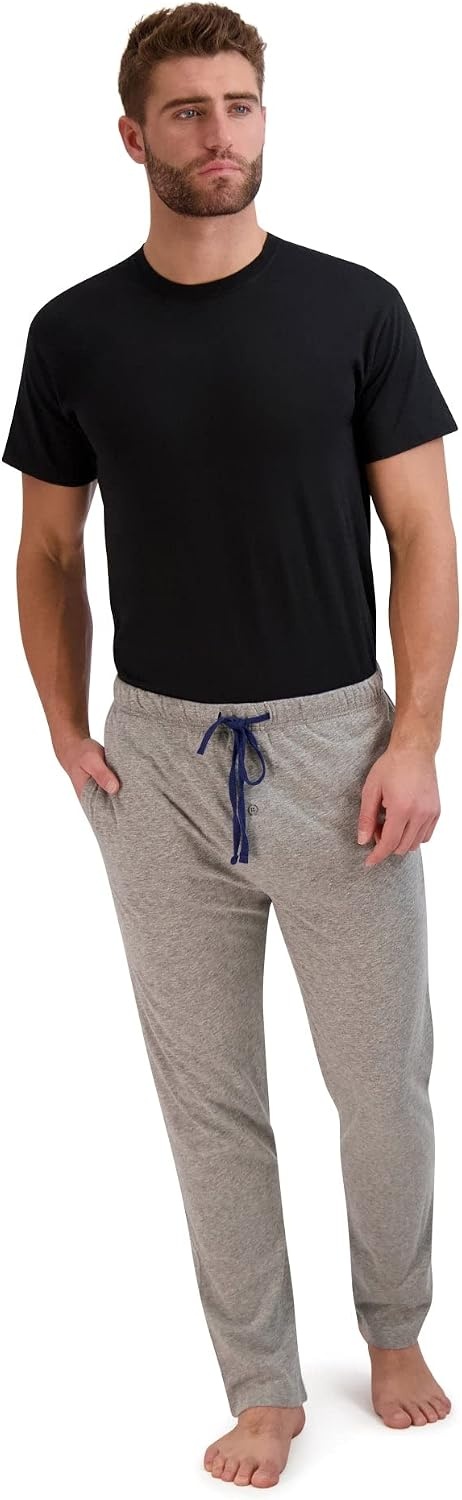 image:imageHanes Mens Solid Knit Sleep Pant With Pockets and DrawstringBlueActive Grey