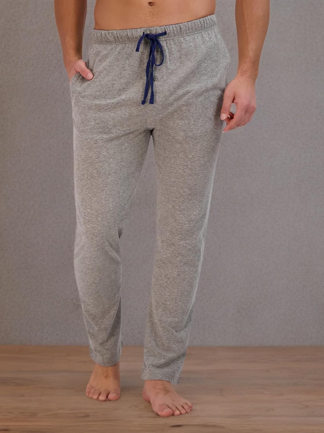 image:imageHanes Mens Solid Knit Sleep Pant With Pockets and DrawstringBlueActive Grey