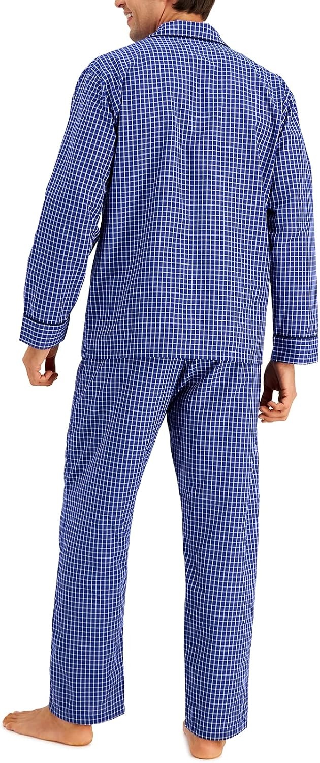 image:imageHanes Mens Woven PlainWeave Pajama SetBlue Checkered
