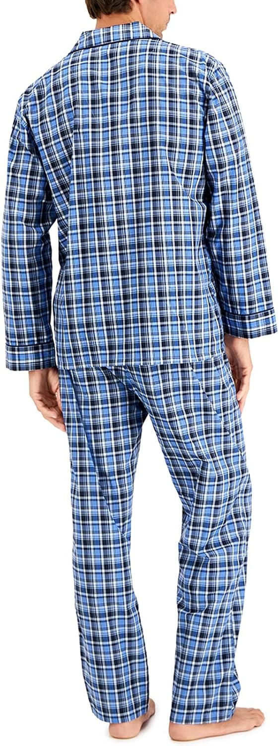 image:imageHanes Mens Woven PlainWeave Pajama SetBlue Green Plaid