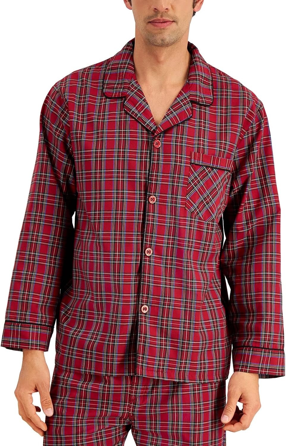 image:imageHanes Mens Woven PlainWeave Pajama SetRed Plaid