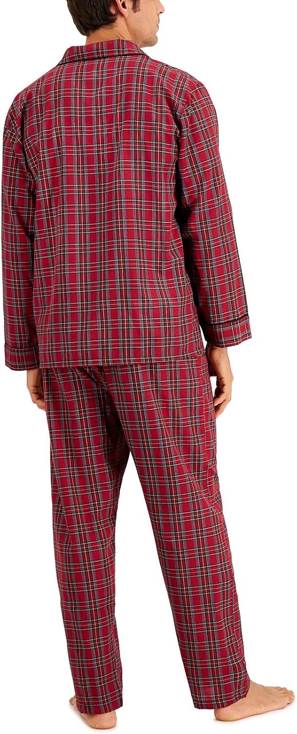 image:imageHanes Mens Woven PlainWeave Pajama SetRed Plaid