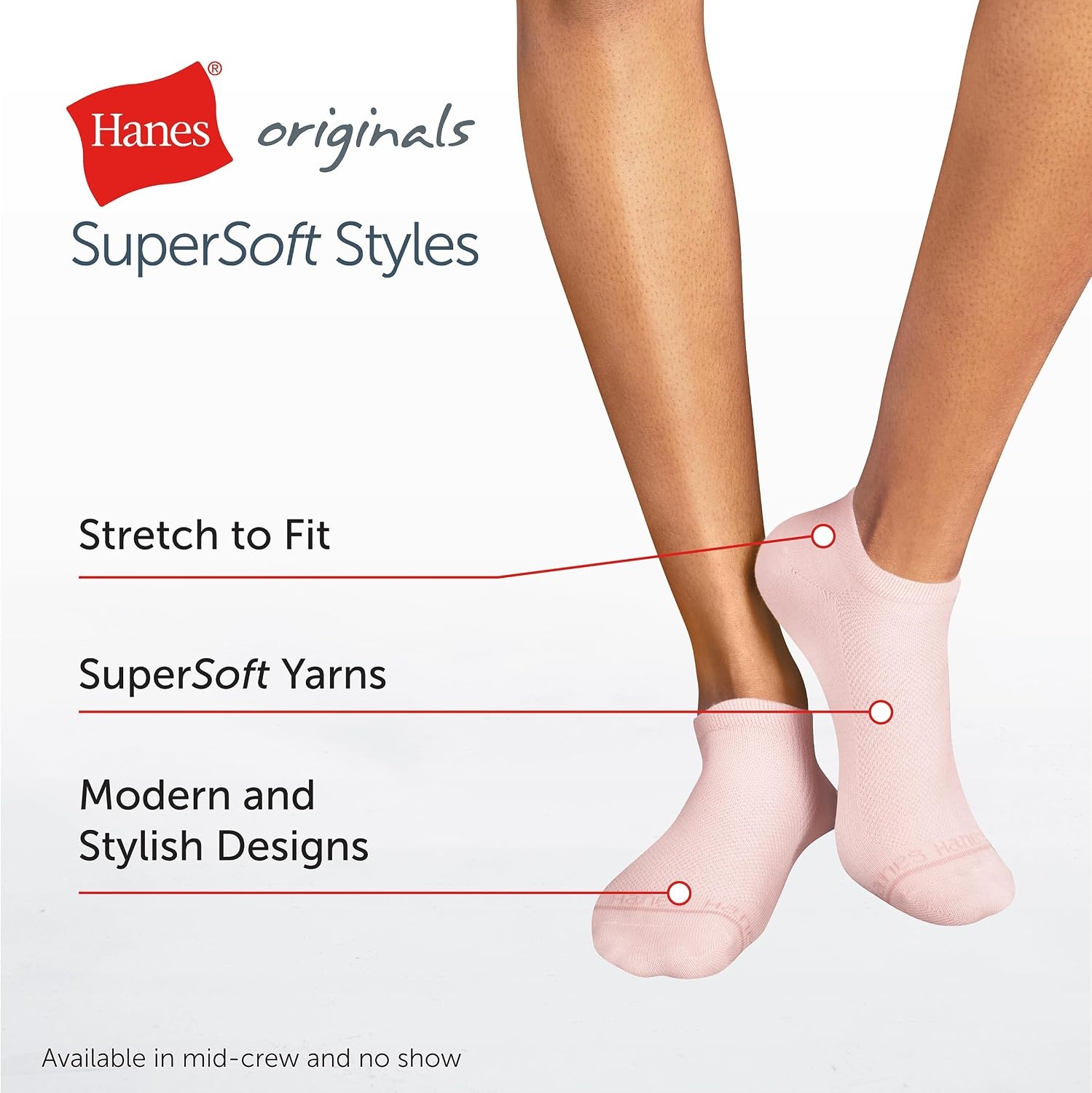 image:imageHanes Womens Socks Pack Supersoft Mid Crew and Noshow Socks for Women 6 PackPink