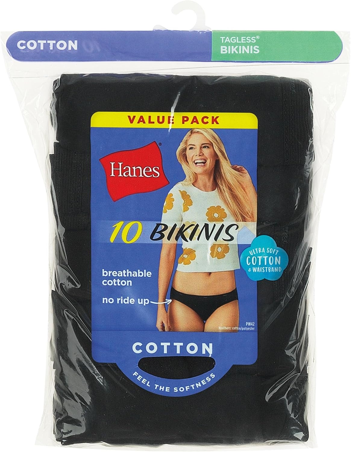image:imageHanes Womens Underwear Pack 10Pack FullCoverage Cotton Blend Panties MoistureWicking Underwear for Women10pack Black Bikini