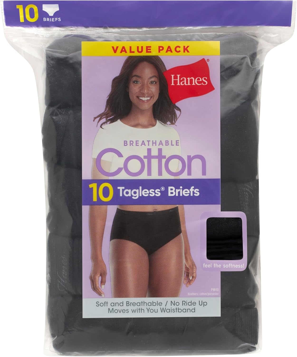 image:imageHanes Womens Underwear Pack 10Pack FullCoverage Cotton Blend Panties MoistureWicking Underwear for Women10pack Black Brief