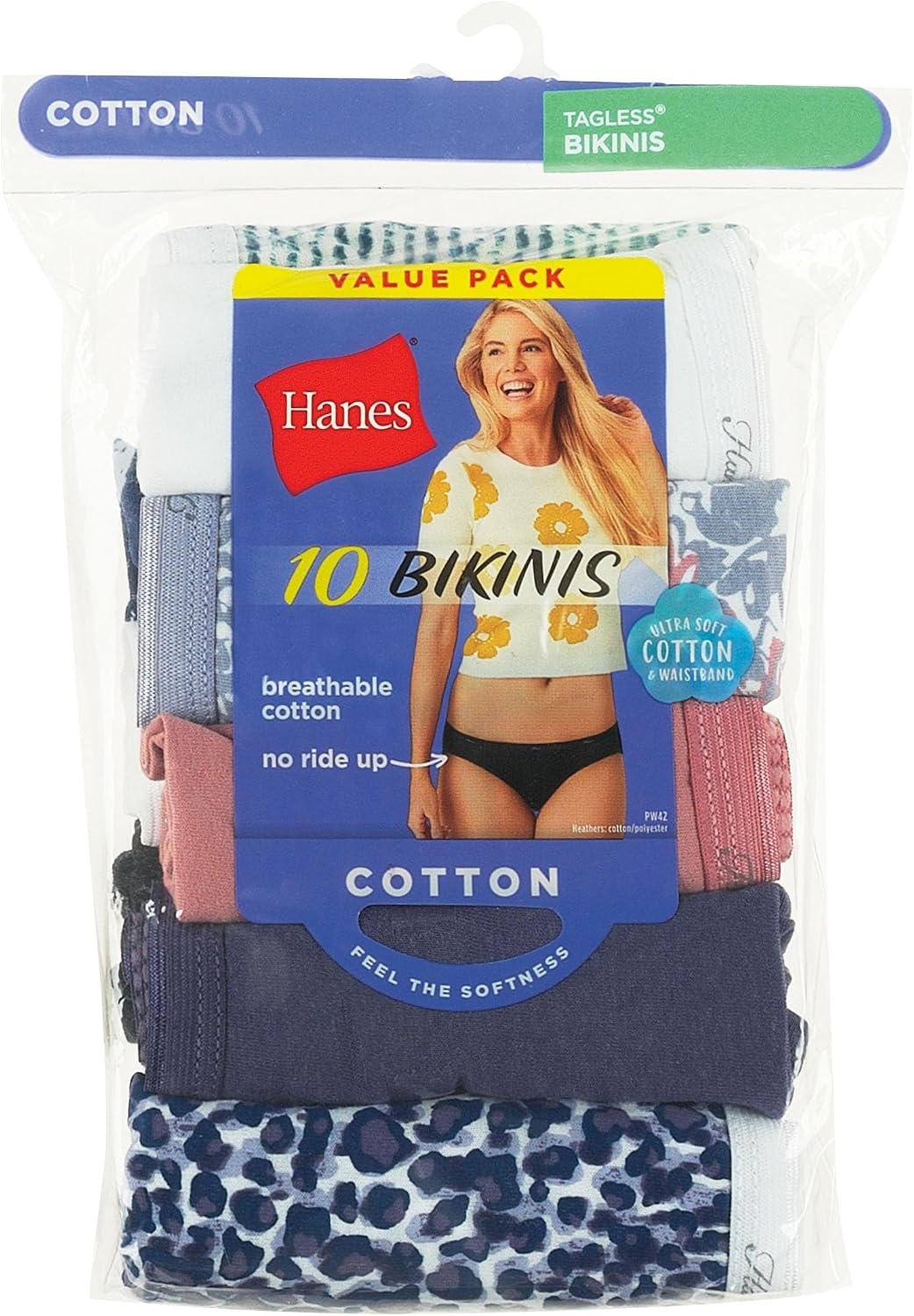image:imageHanes Womens Underwear Pack 10Pack FullCoverage Cotton Blend Panties MoistureWicking Underwear for WomenAssorted SolidsPrintsHeathers Bikini