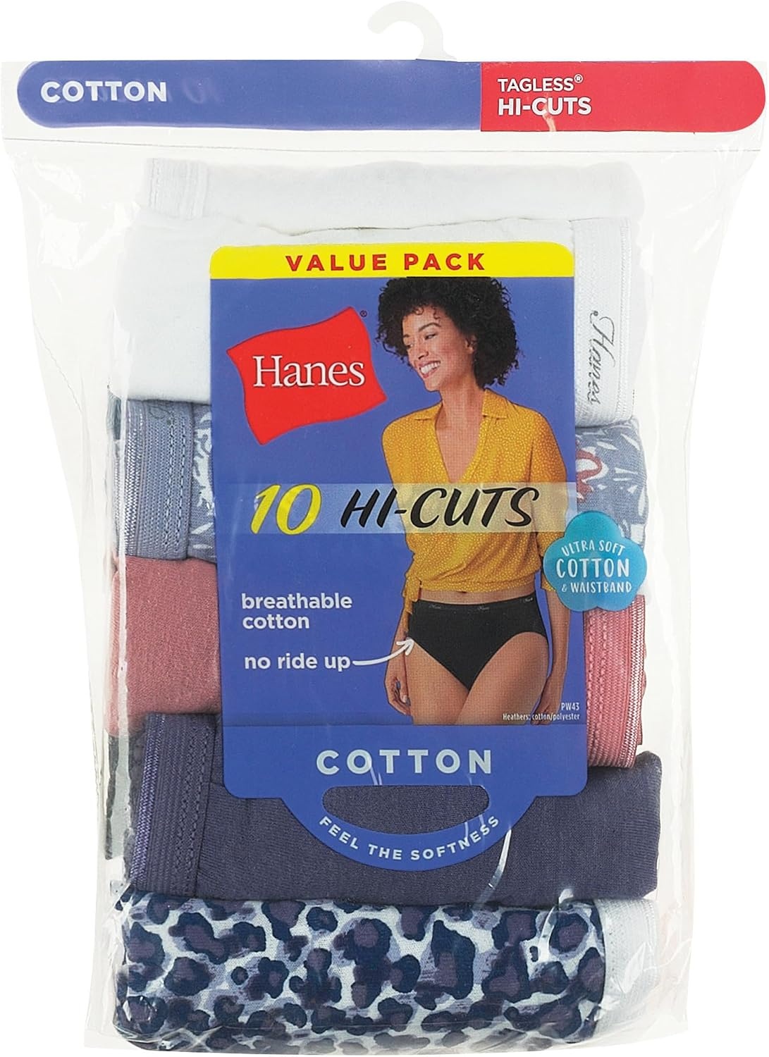 image:imageHanes Womens Underwear Pack 10Pack FullCoverage Cotton Blend Panties MoistureWicking Underwear for WomenAssorted SolidsPrintsHeathers Hicut