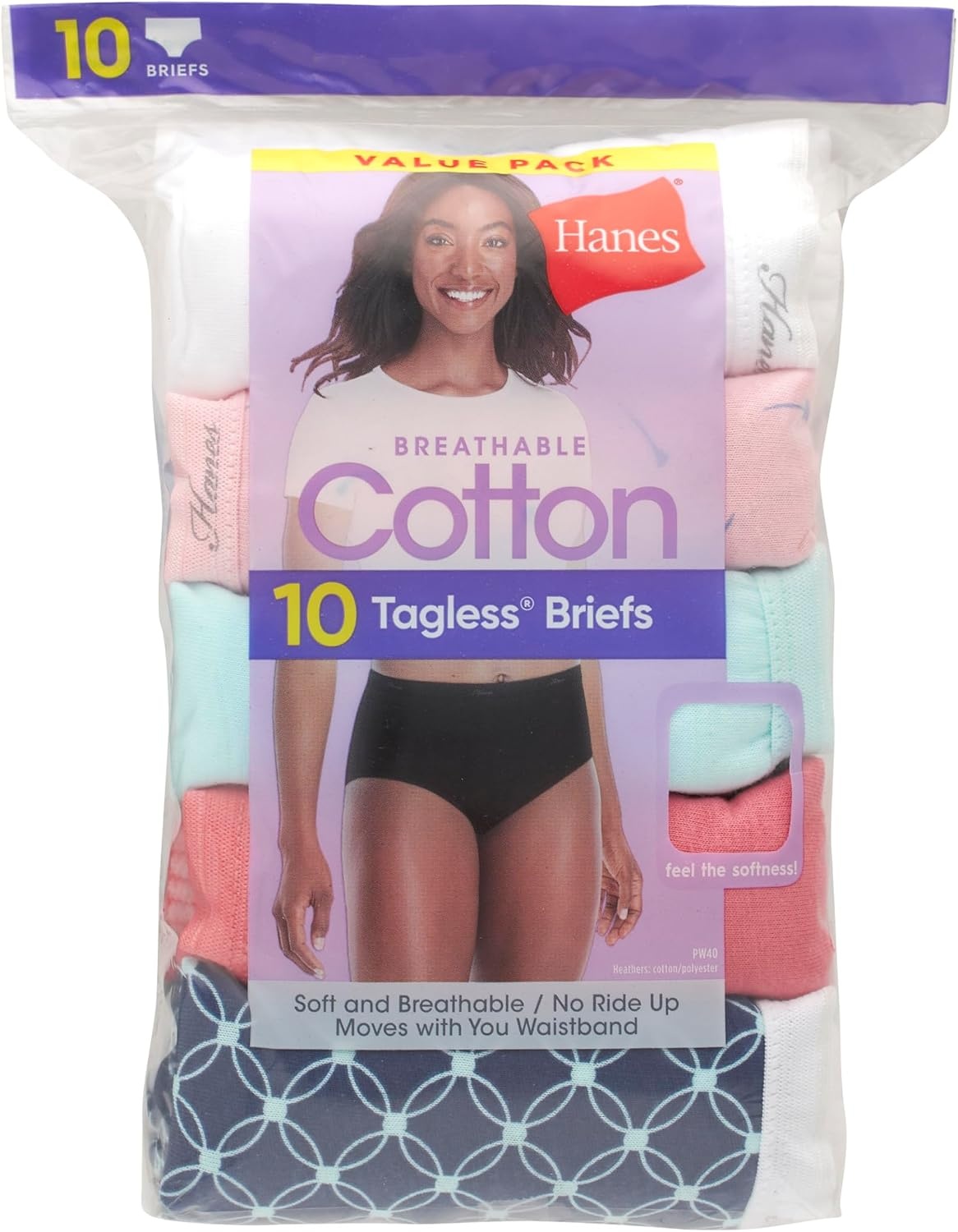 image:imageHanes Womens Underwear Pack 10Pack FullCoverage Cotton Blend Panties MoistureWicking Underwear for WomenSolidPrint Mix