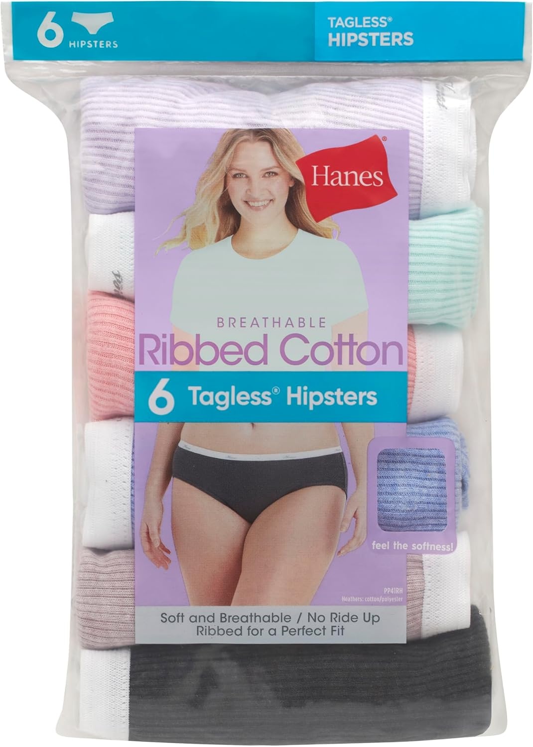 image:imageHanes womens HiCut Panties Pack Lightweight Cotton HiCuts 6Pack Retired Colors May VaryAssorted Ribbed Heathers Hipster