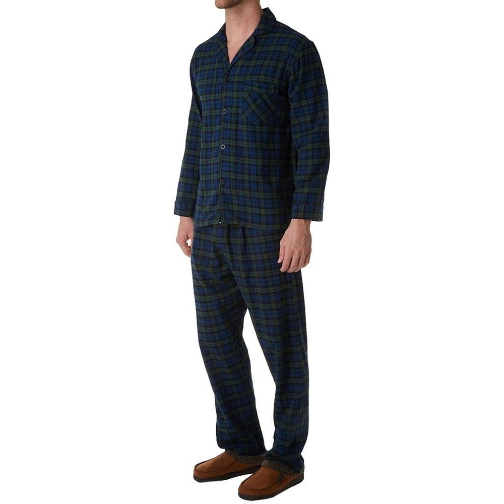 image:imageHanes Mens 100 Cotton Flannel Plaid Pajama Top and Pant Set Long Sleeve Button DownBlack Plaid