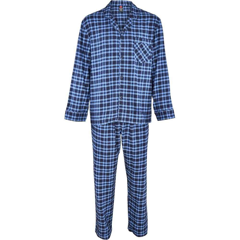 image:imageHanes Mens 100 Cotton Flannel Plaid Pajama Top and Pant Set Long Sleeve Button DownBlue